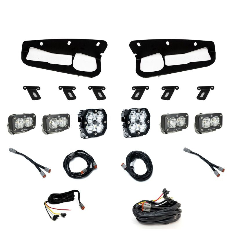 Baja Designs Squadron 2.0 Pro Spot/Dual S2 Sport Clear Fog Pocket Kit w/ Upfitter For 2021-2025 Ford Bronco - Steel Bumper