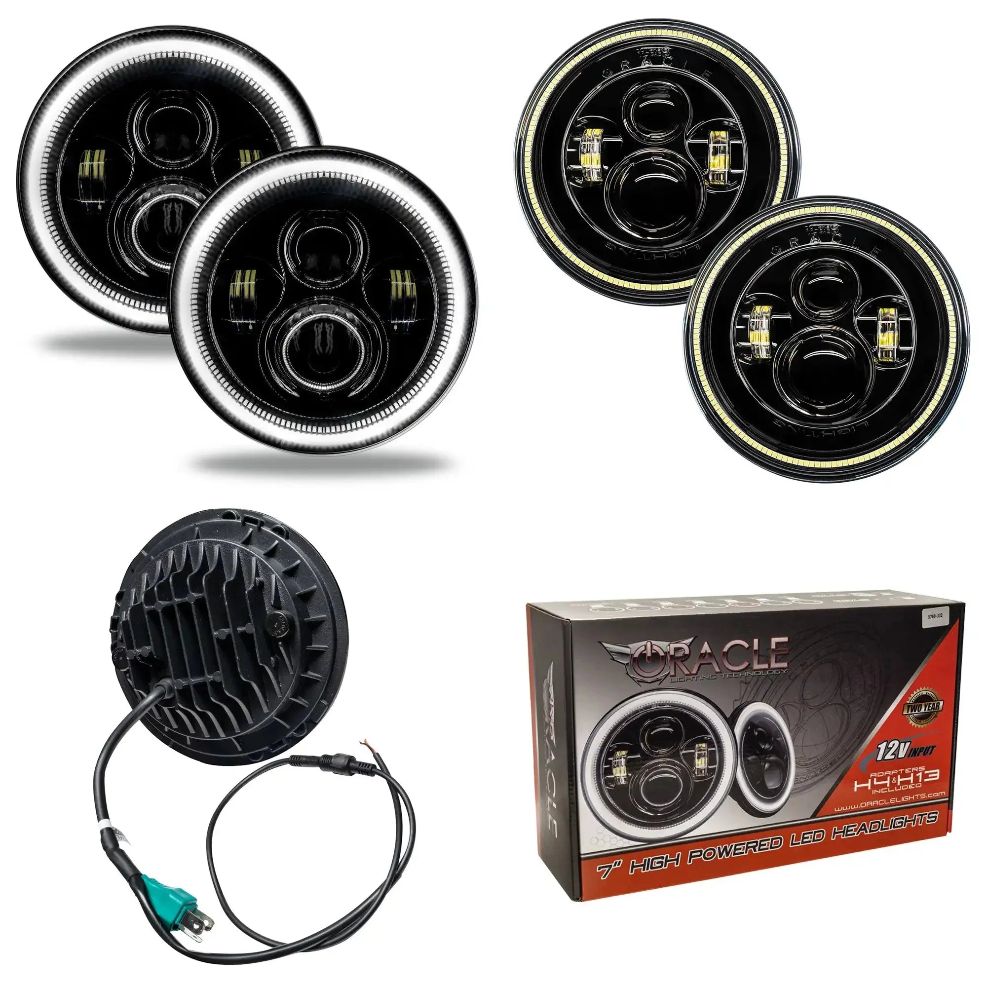 Oracle Lighting 7in High Powered LED Headlights Black Bezel w/ White Halo For 1997-2018 Jeep Wrangler