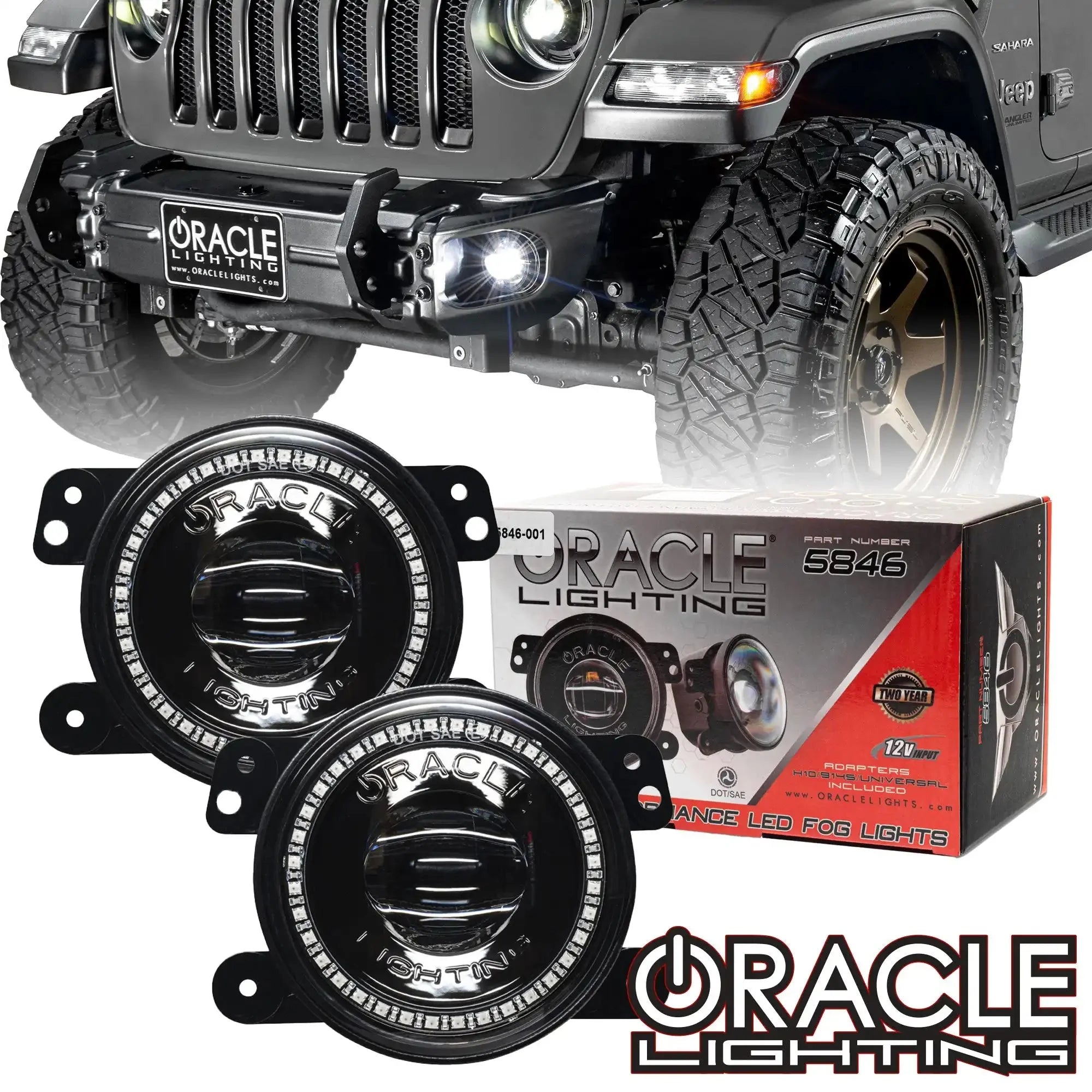 Oracle Lighting 20W LED Fog Lights w/ Dynamic ColorSHIFT Halo For 2007-2018 Jeep Wrangler JK / 2018-2026 Jeep Wrangler JL / 2020-2026 Jeep Gladiator JT