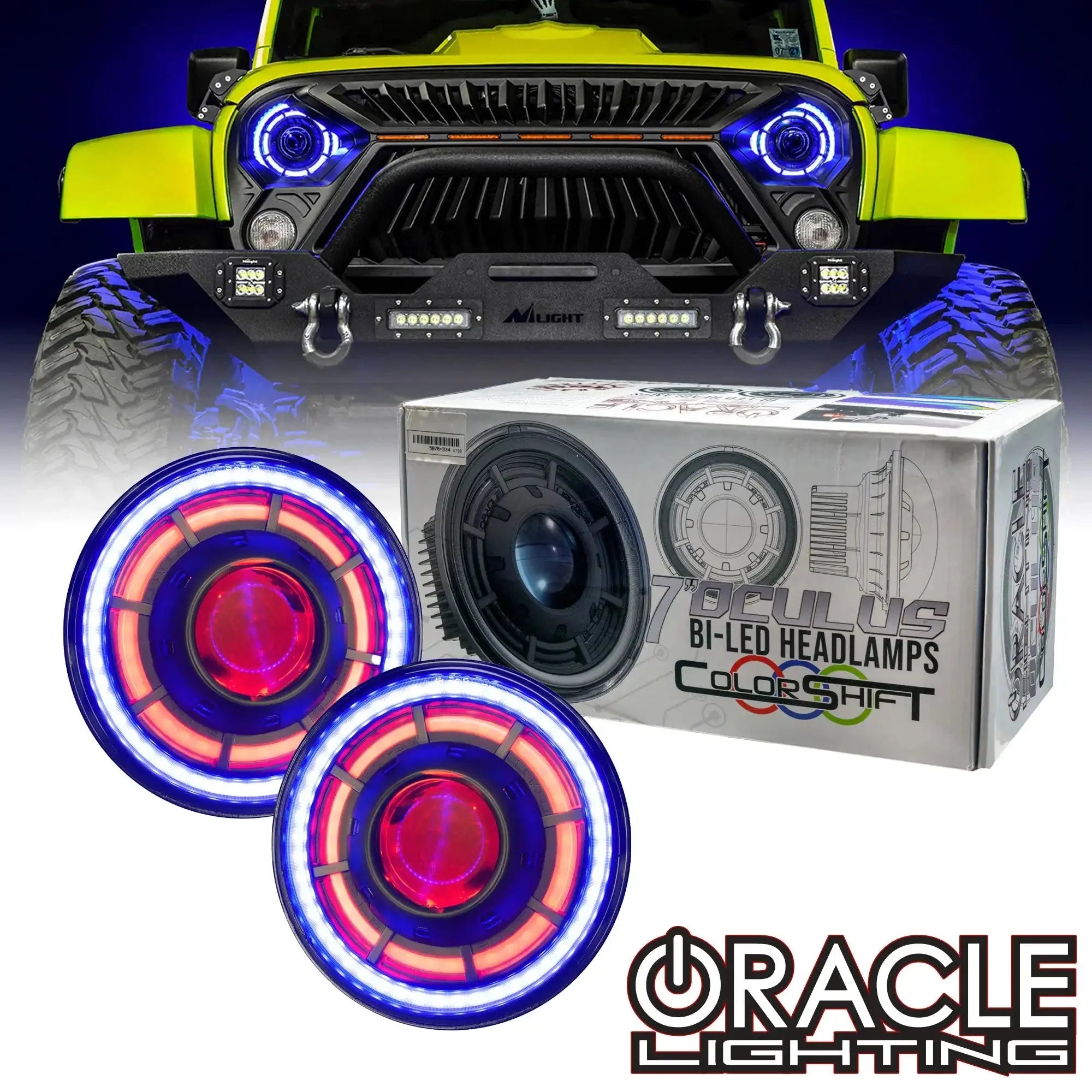 Oracle Lighting Oculus 7in ColorSHIFT Bi-LED Projector Headlights For 2007-2018 Jeep Wrangler JK