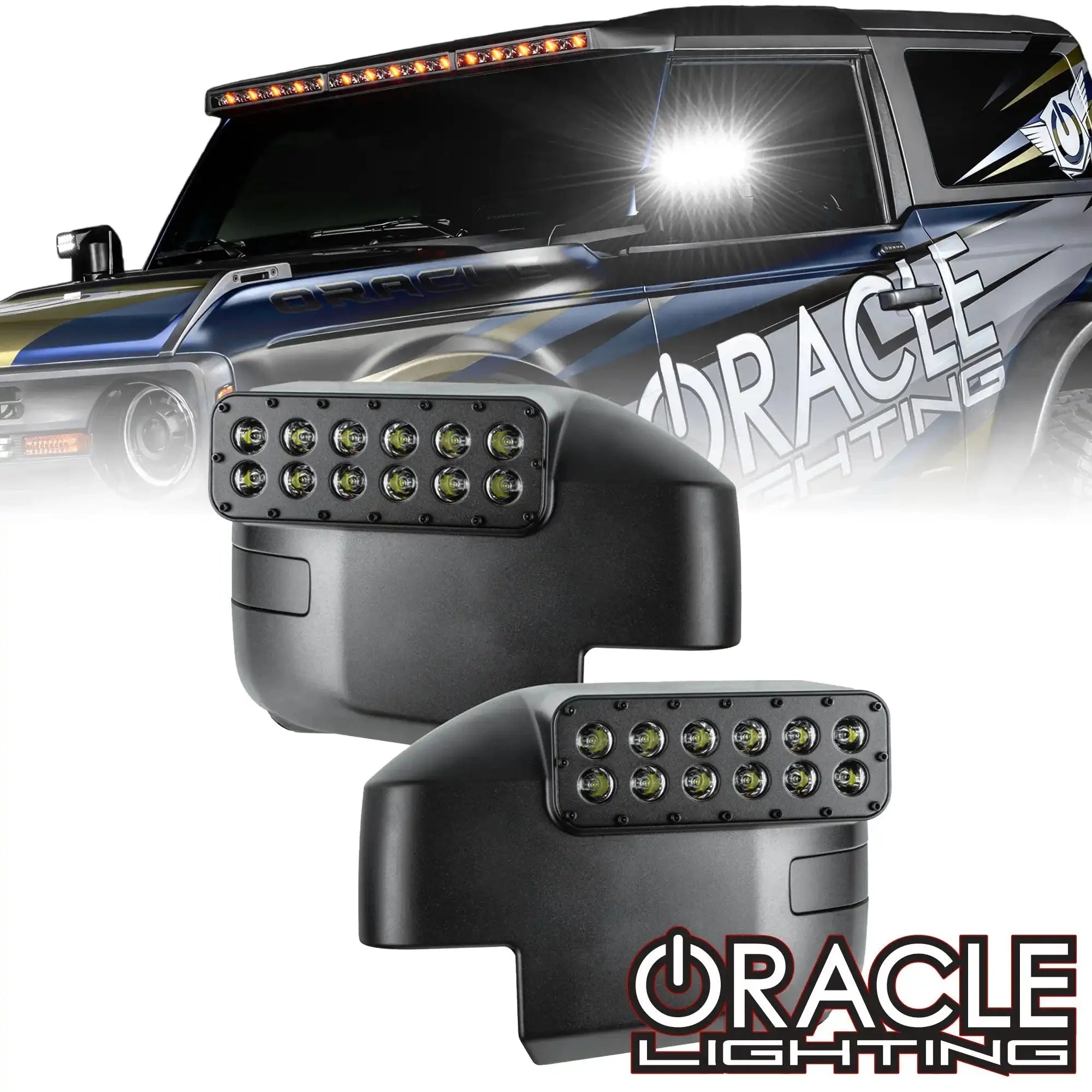Oracle Lighting LED Off-Road Side Mirrors w/ White Ditch Lights For 2021-2026 Ford Bronco