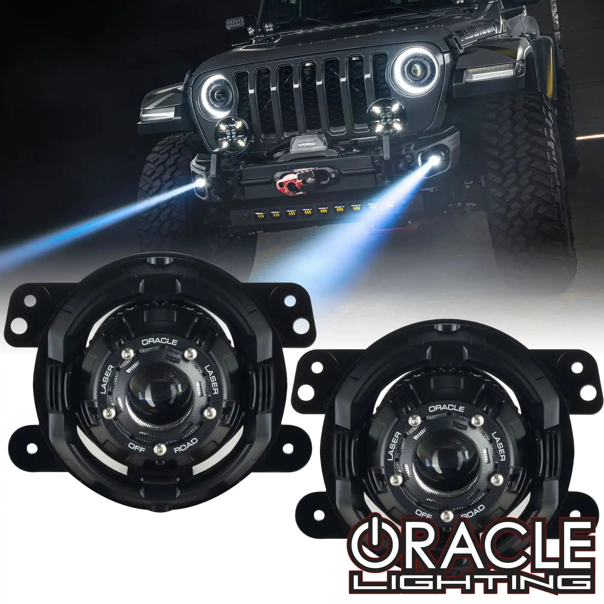 Oracle Lighting 15W Off-Road LASER Fog Lights For 2007-2018 Jeep Wrangler JK / 2018-2025 Jeep Wrangler JL / 2020-2025 Jeep Gladiator JT