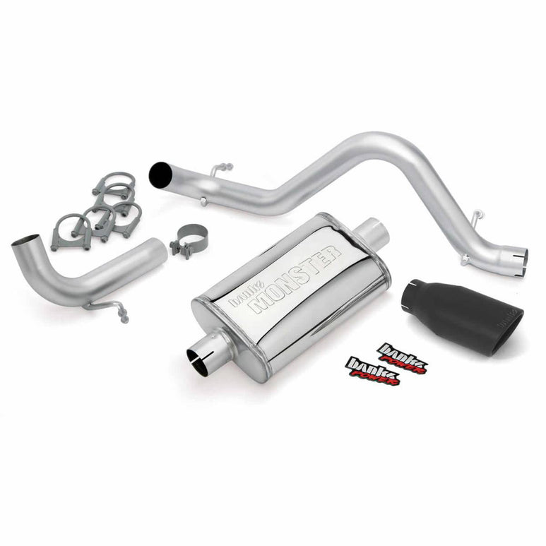 Image of Banks Power Monster Exhaust System Single Exit Black Ob Round Tip 12-18 Jeep 3.6L Wrangler JK 2 Door