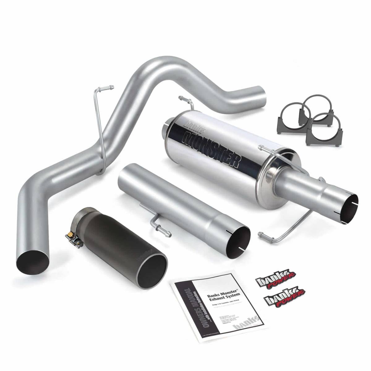 Image of Banks Power Monster Exhaust System Single Exit Black Round Tip 06-07 Dodge 325hp Mega Cab