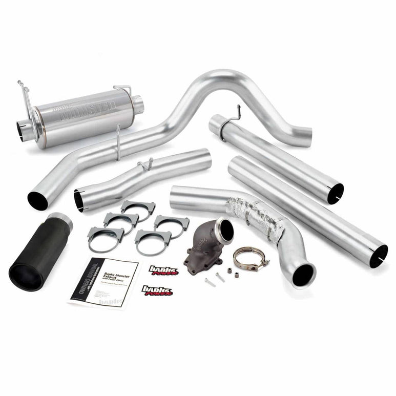 Image of Banks Power Monster Exhaust System W/Power Elbow Single Exit Black Round Tip 99-03 Ford 7.3L without Catalytic Converter
