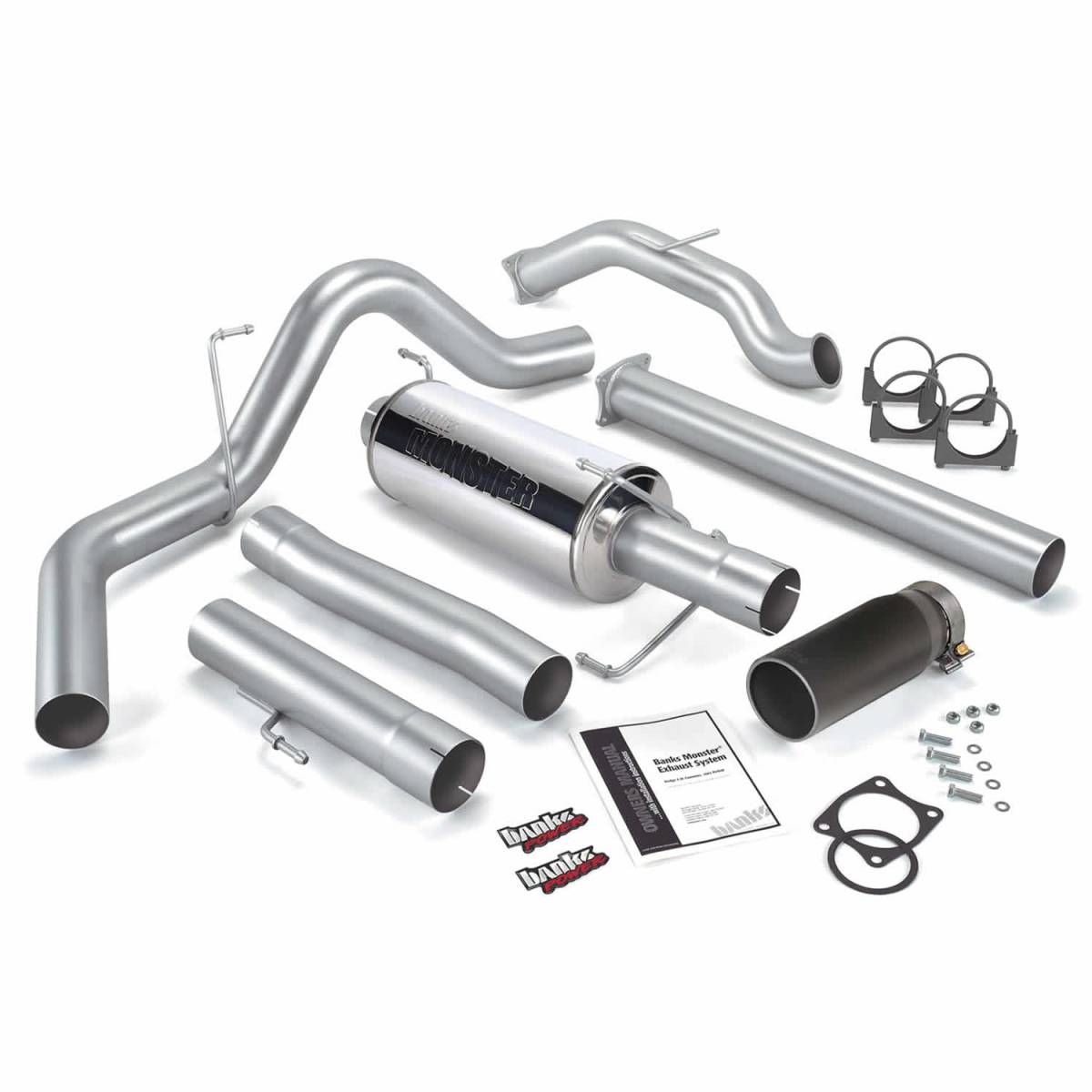 Image of Banks Power Monster Exhaust System Single Exit Black Round Tip 03-04 Dodge 5.9L CCLB Catalytic Converter