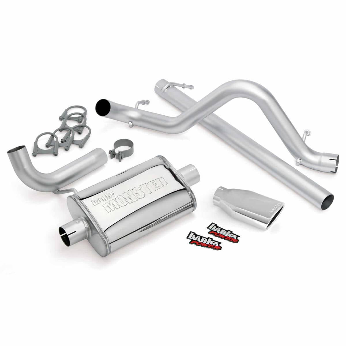 Image of Banks Power Monster Exhaust System Single Exit Chrome Ob Round Tip 07-11 Jeep 3.8L Wrangler 2 Door