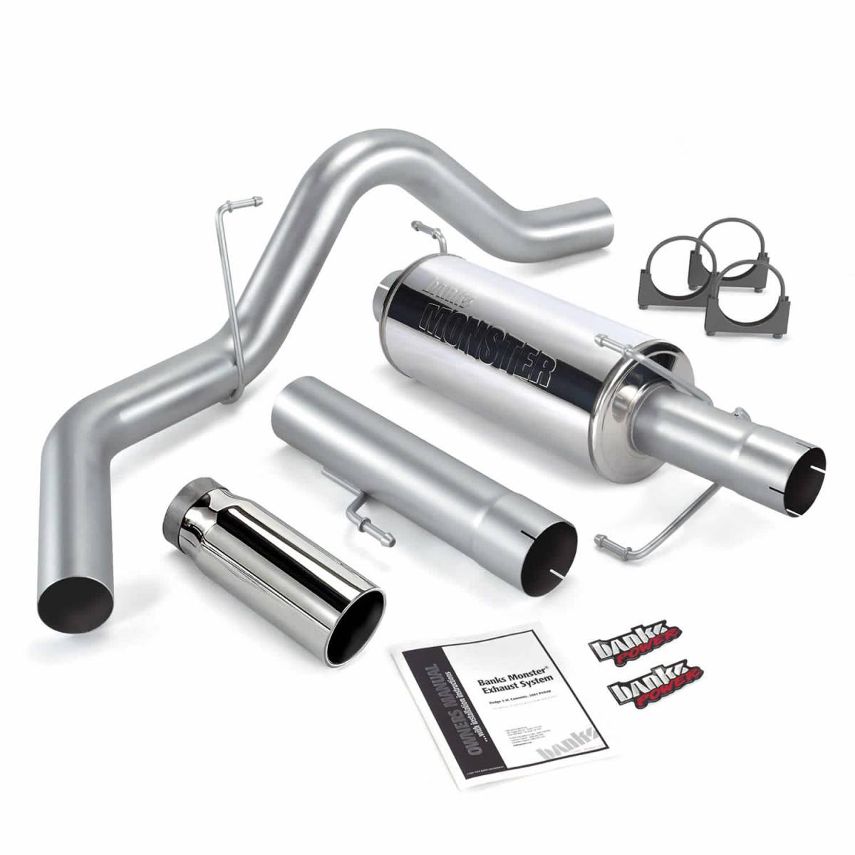 Image of Banks Power Monster Exhaust System Single Exit Chrome Round Tip 04-07 Dodge 5.9L 325hp CCLB