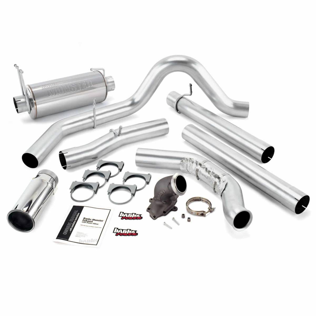 Image of Banks Power Monster Exhaust System W/Power Elbow Single Exit Chrome Round Tip 99 Ford 7.3L Catalytic Converter