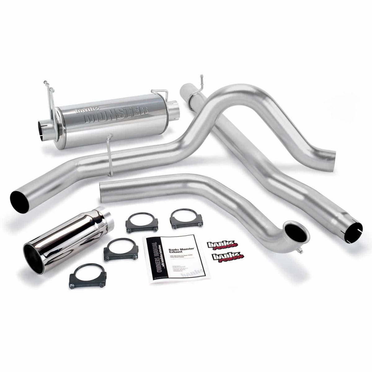 Image of Banks Power Monster Exhaust System Single Exit Chrome Round Tip 99 Ford 7.3L Truck Catalytic Converter