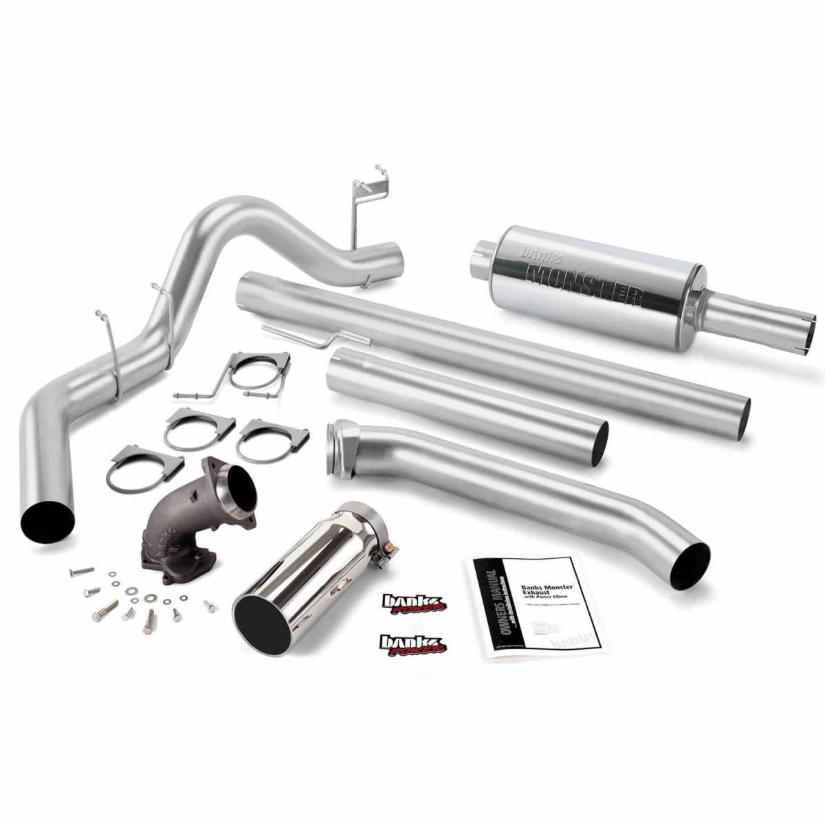 Image of Banks Power Monster Exhaust System W/Power Elbow Single Exit Chrome Round Tip 98-02 Dodge 5.9L Standard Cab