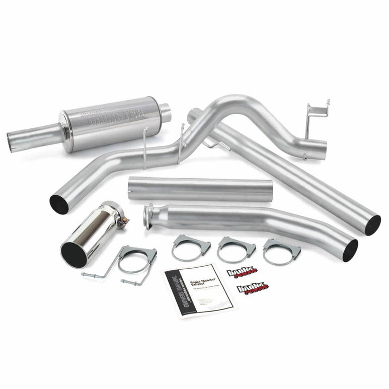 Image of Banks Power Monster Exhaust System Single Exit Chrome Round Tip 98-02 Dodge 5.9L Extended Cab