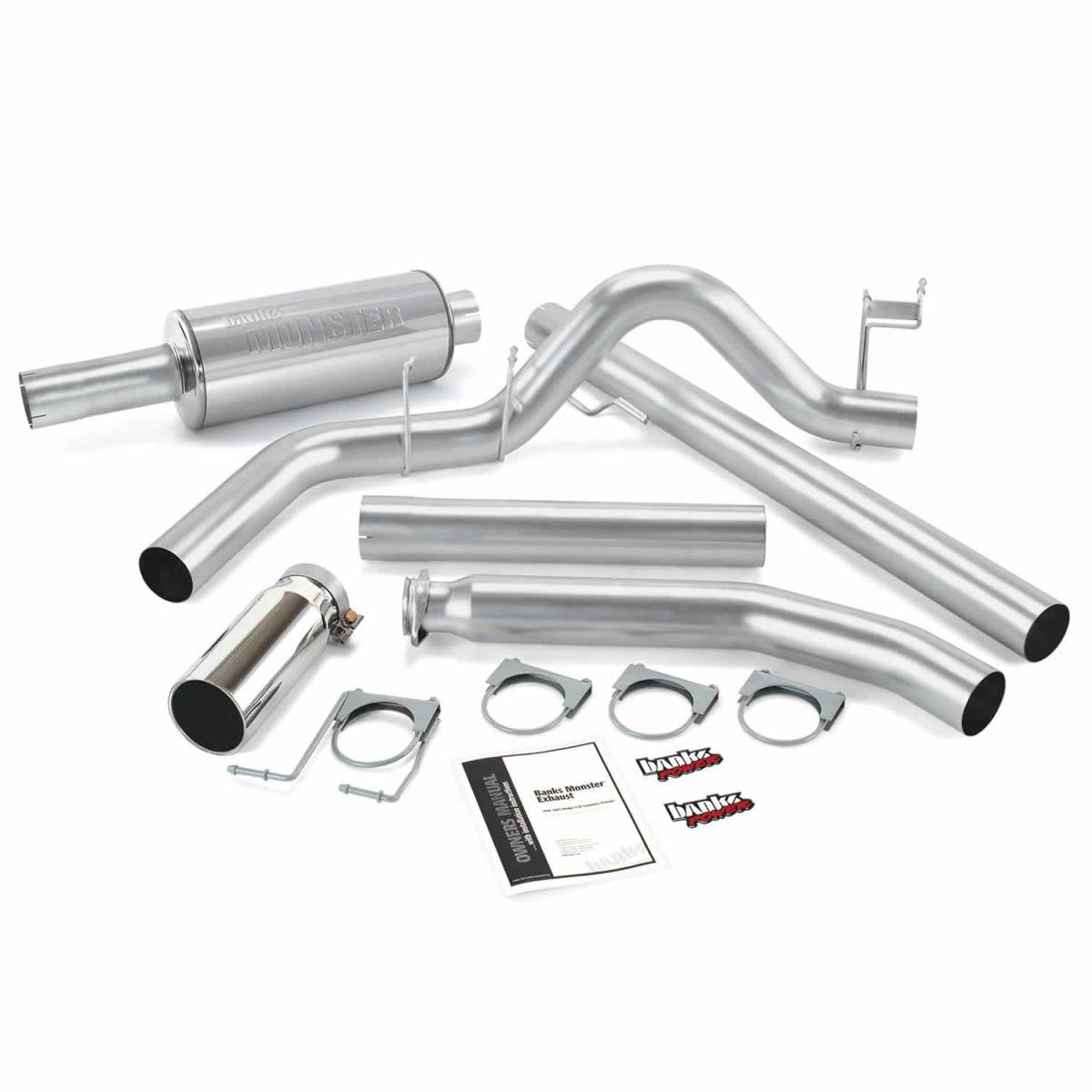 Image of Banks Power Monster Exhaust System Single Exit Chrome Round Tip 98-02 Dodge 5.9L Standard Cab