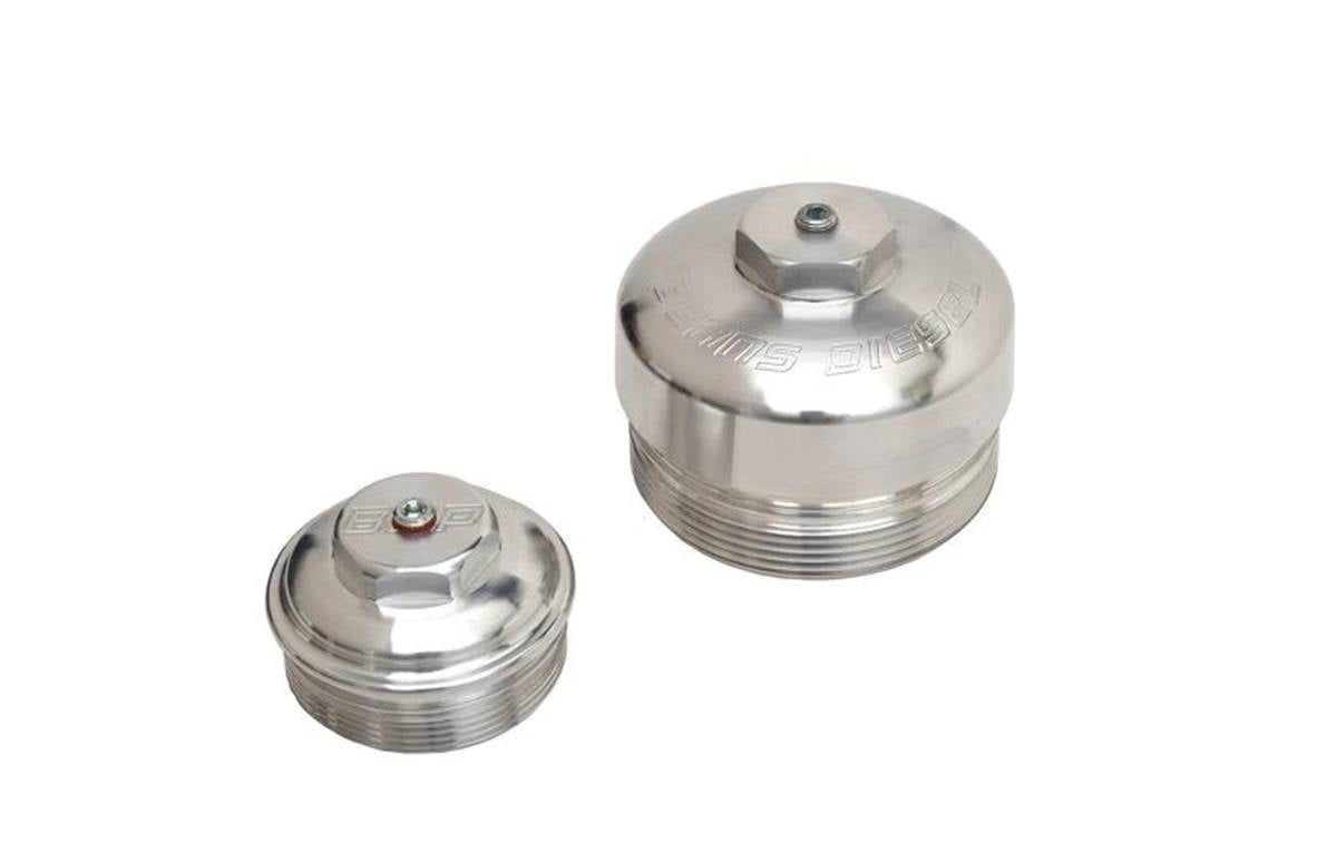 Image of Bean Machine Billet Aluminum Upper Fuel Filter Cap & Oil Filter Cap For 03-07 6.0L Powerstroke