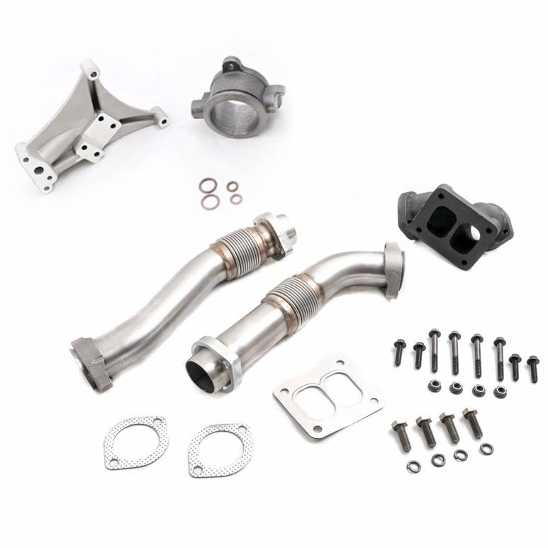 Image of Rudy's Heavy Duty Stainless Steel Bellowed Replacement Turbocharger Up Pipe Kit with Non-EBP Pedestal & Housing For 94-97 7.3 Powerstroke
