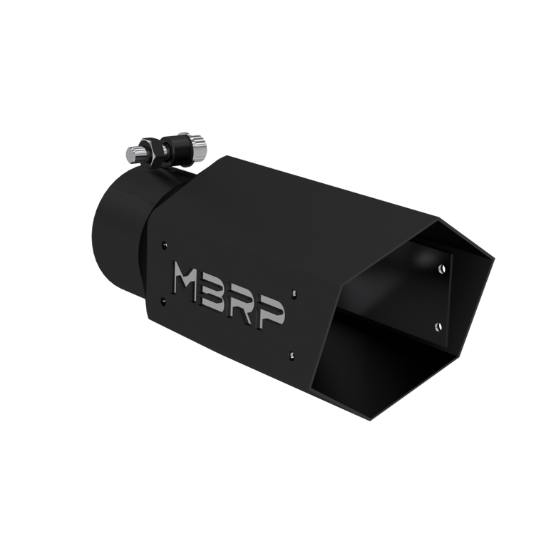 Image of MBRP Universal 4 Inch Hexagon Shaped 3 Inch ID Inlet 10 Inch Assembled Stainless Hardware MBRP Black Series Exhaust Tip T5169BLK