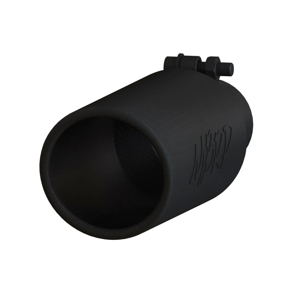 Image of MBRP 4 Inch OD 2.5 Inch Inlet 12 Inch Length Exhaust Tail Pipe Tip Angled Cut Rolled End Clampless-No Weld Black Coated T5150BLK