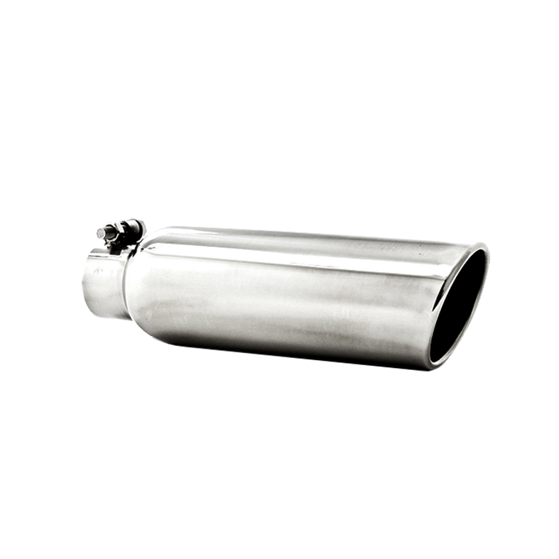 Image of MBRP 3.5 Inch OD 2.25 Inch Inlet 12 Inch Length Angled Cut Rolled End Clampless-No Weld T304 Stainless Steel T5147