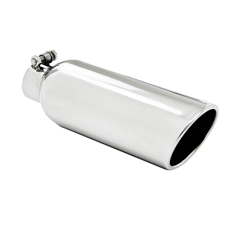 Image of MBRP 4 Inch OD 2.25 Inch Inlet 12 Inch Length Exhaust Tail Pipe Tip Angled Cut Rolled End Clampless No Weld T304 Stainless Steel T5149