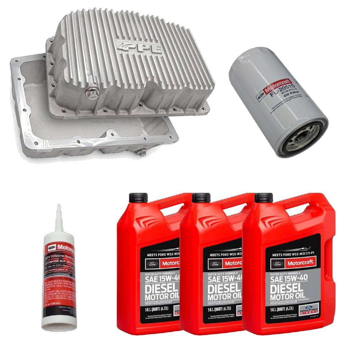 Image of PPE Raw Oil Pan With Motorcraft 15W-40 Oil/Filter For 11-21 6.7L Powerstroke