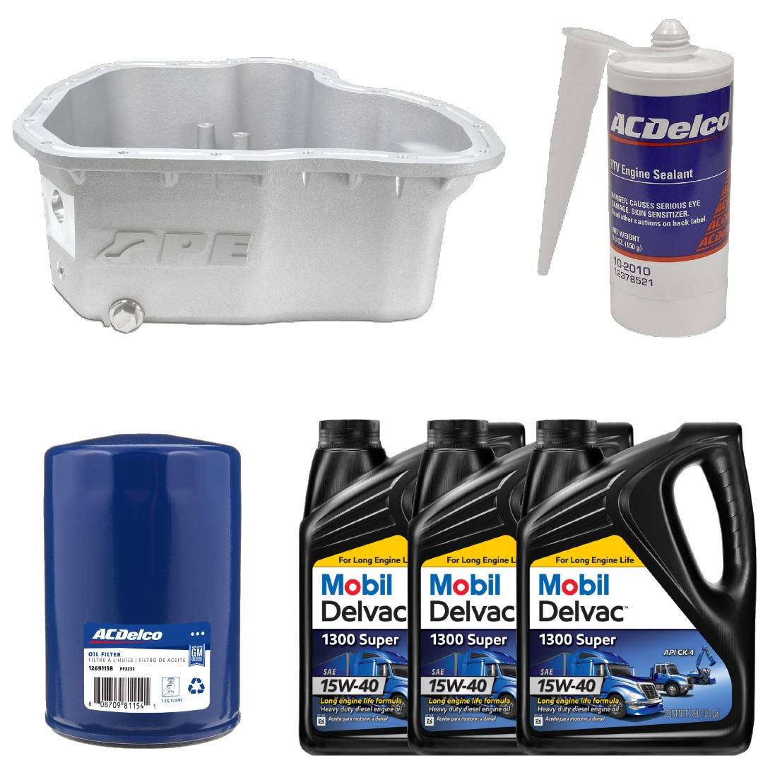 Image of Oil Pan Kit Mobil Oil/Filter/Sealant/PPE Raw Deep Pan For 2001-2010 6.6L Duramax