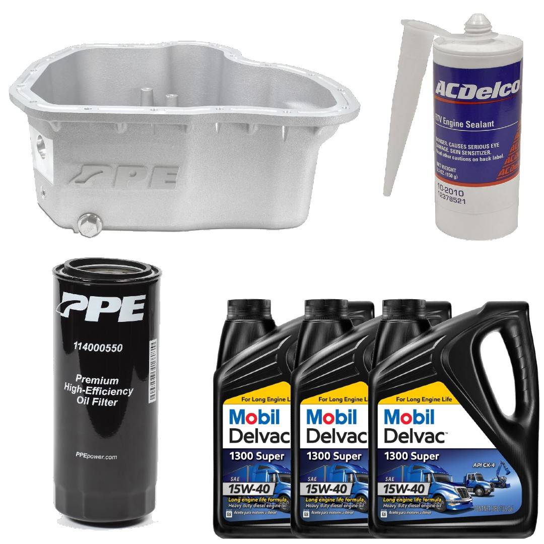 Image of Oil Pan Kit Mobil Oil/Sealant/PPE Raw Deep Pan & Filter For 01-10 6.6L Duramax