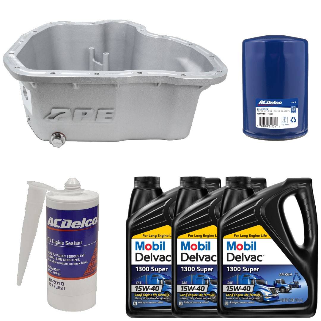 Image of Oil Pan Kit Mobil Oil/Sealant/Filter PPE Raw Deep Pan For 2011-2016 6.6L Duramax