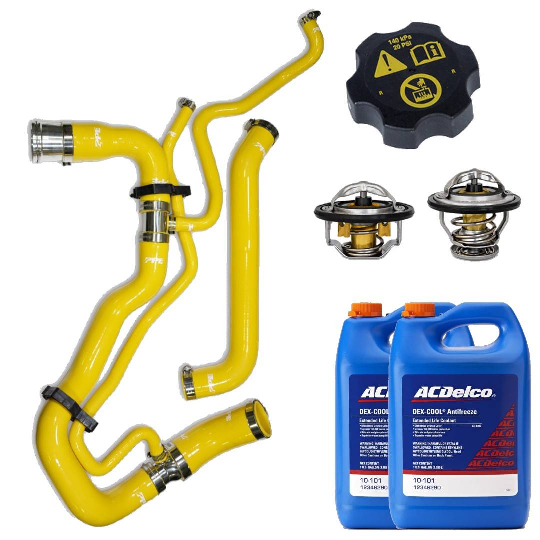 Image of PPE Yellow Radiator Hose/Thermostat/ACDelco Coolant & Cap For 11-16 6.6L Duramax