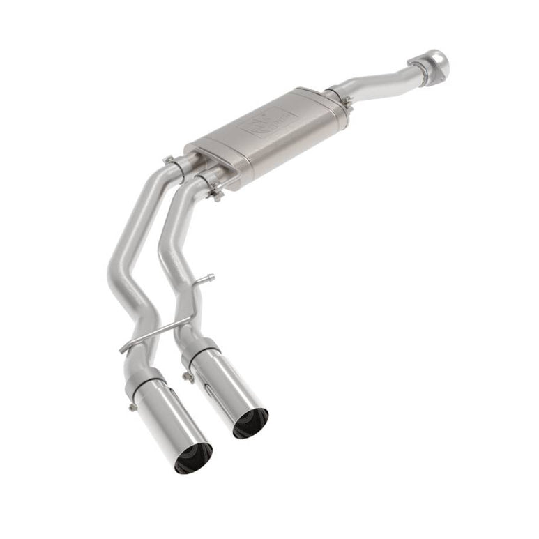 Image of aFe Rebel Series 3" to 2.5" Stainless Steel Cat-Back Dual Same Side Exit Exhaust System w/ Polished Tips For 2021+ Ford F-150 2.7L 3.5L 5.0L