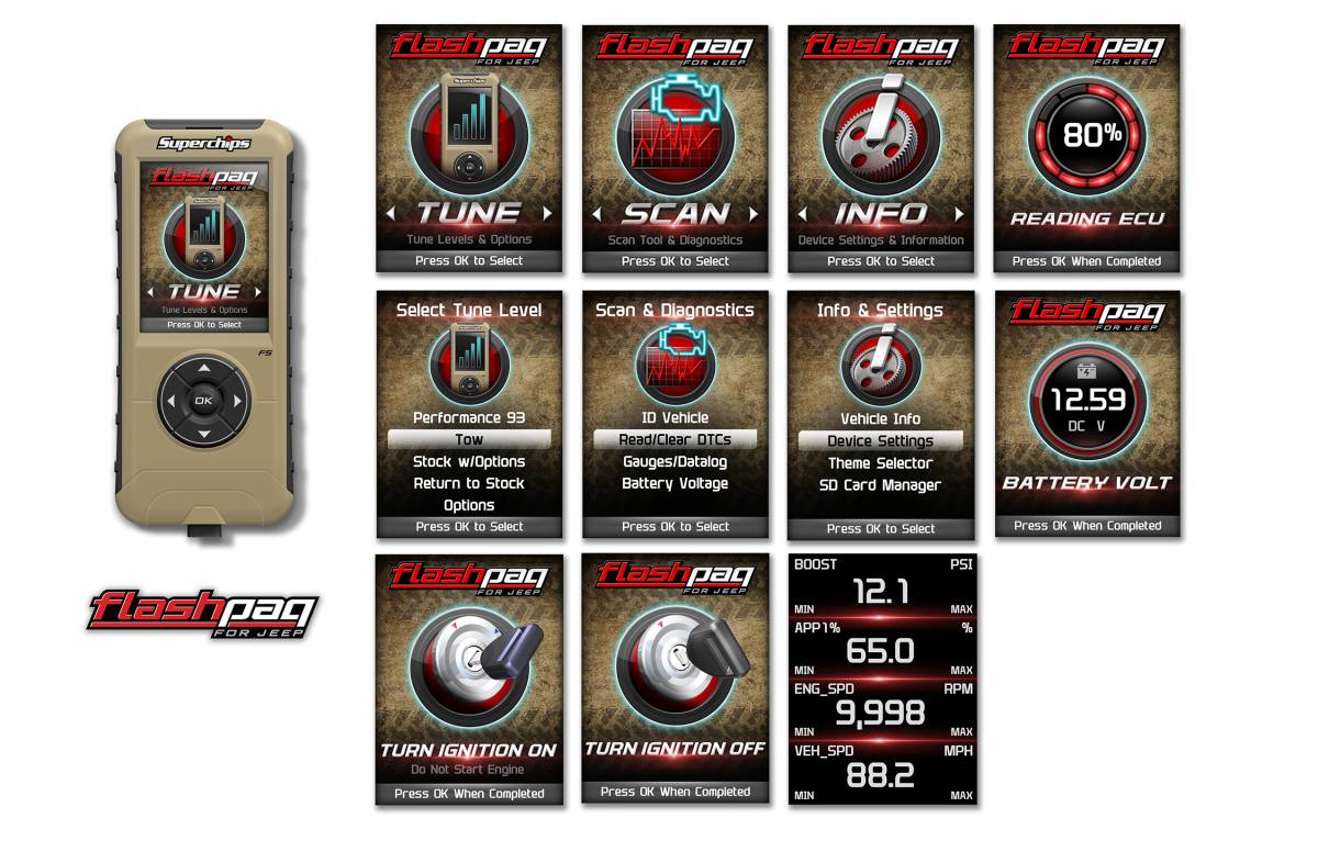 Superchips 3876 Flashpaq F5 Programmer Fits 15-18 Wrangler JK 3.6L