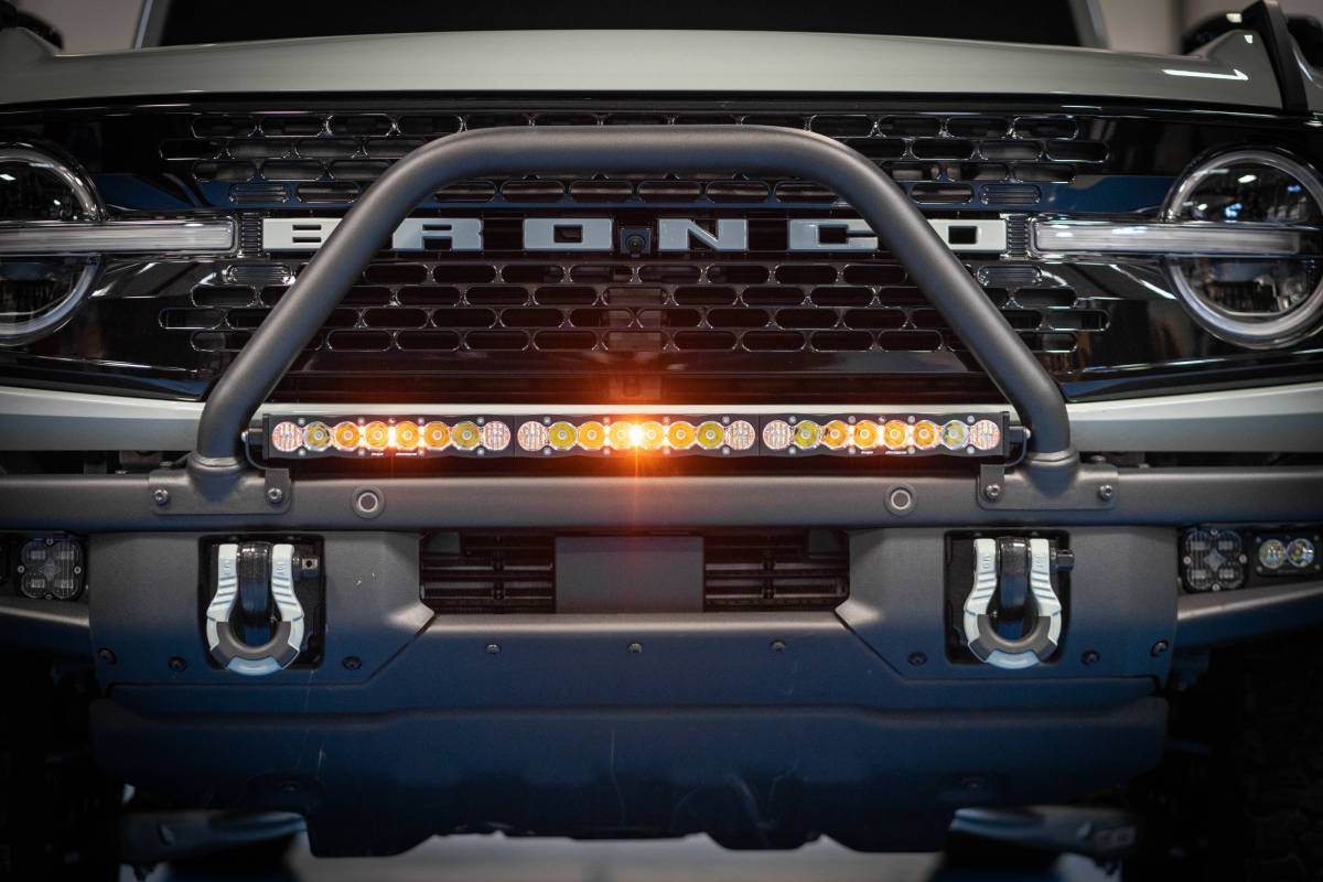 Image of Rudy's Mounting Brackets & Baja Designs S8 Amber Wide Driving Light Bar Kit For 21+ Bronco W/ Steel Bumper & Upfitter