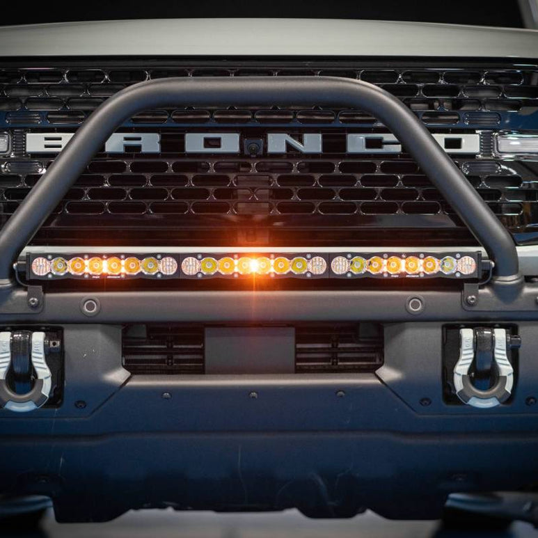 Image of Rudy's Mounting Brackets & Baja Designs S8 Amber Wide Driving Light Bar Kit W/ Toggle Switch For 21+ Bronco W/ Steel Bumper