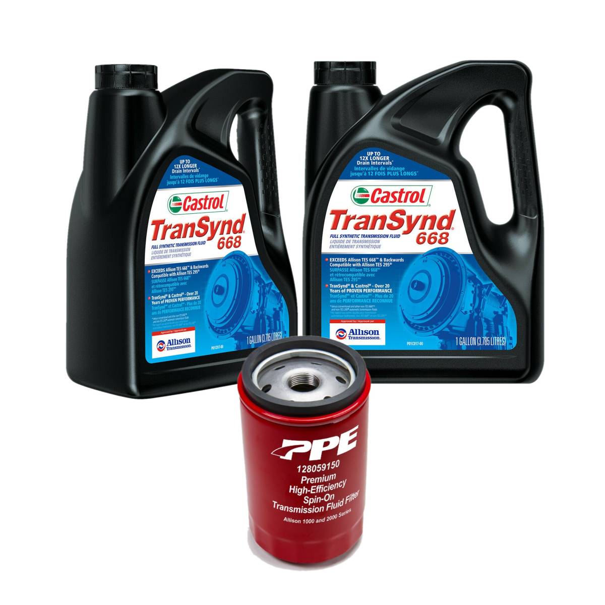 Image of 2 Gallons Allison Transynd TES 668 Synthetic Trans Fluid & PPE Spin On Filter