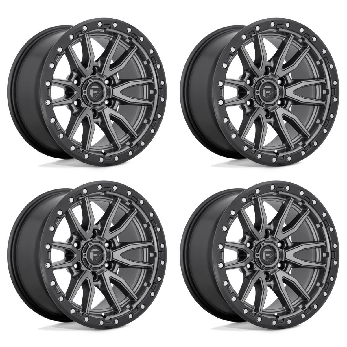 Image of (4) 22x12 Fuel Rebel 6 Matte Gunmetal Wheels 6X139.7 -44MM Offset For Ford GM