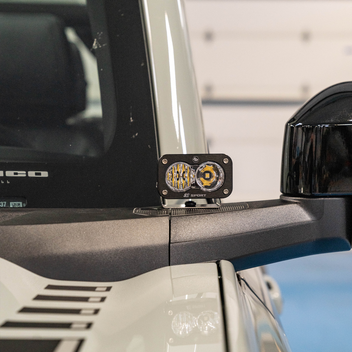 Image of Rudy's Custom Mirror Mounted Baja Designs S1/S2 Ditch Light Kit For 2021+ Ford Bronco