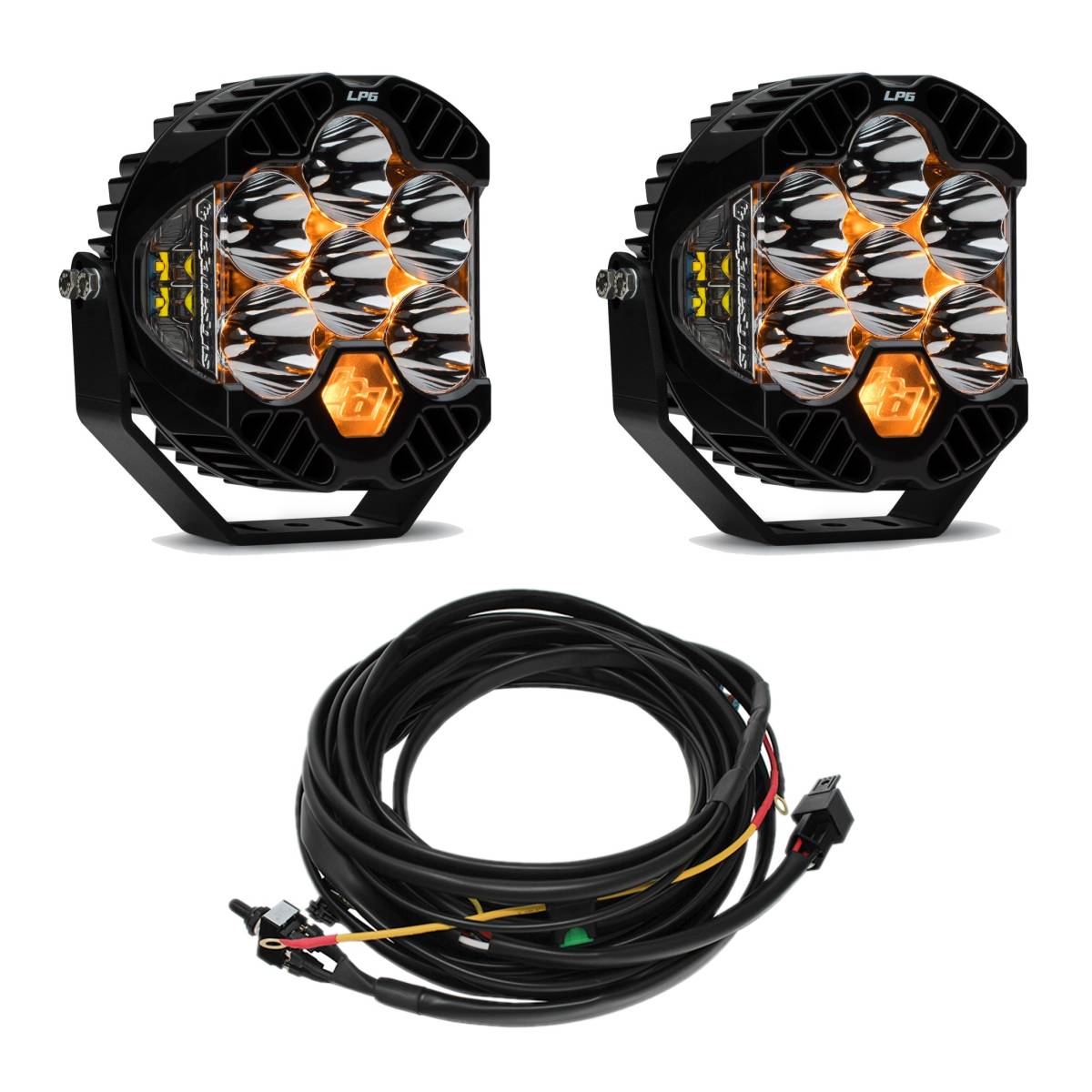 Image of Baja Designs Clear LP6 Pro Pair 5,000K LED Spot Pattern Lights/Toggle Harness