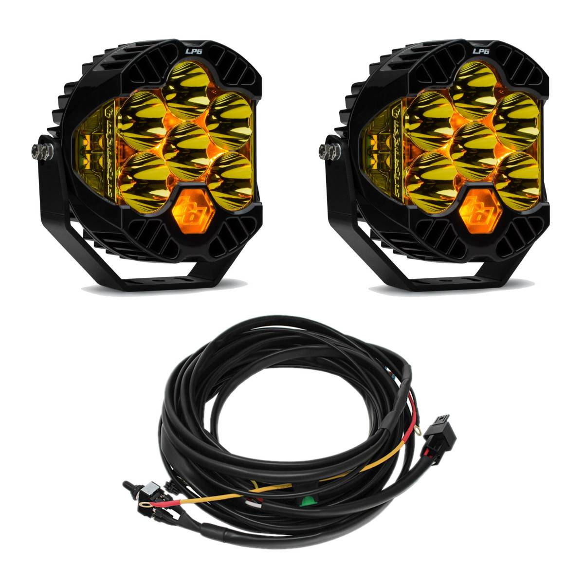 Image of Baja Designs Amber LP6 Pro Pair 5,000K LED Spot Pattern Lights/Toggle Harness