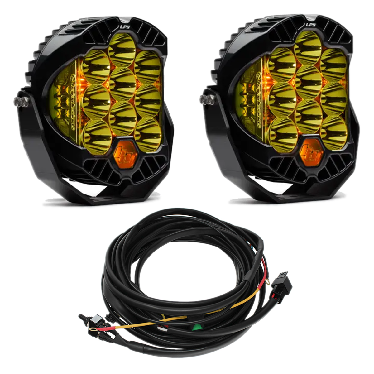 Image of Baja Designs Amber LP9 Racer Edition LED Spot Pattern Lights/Toggle Harness