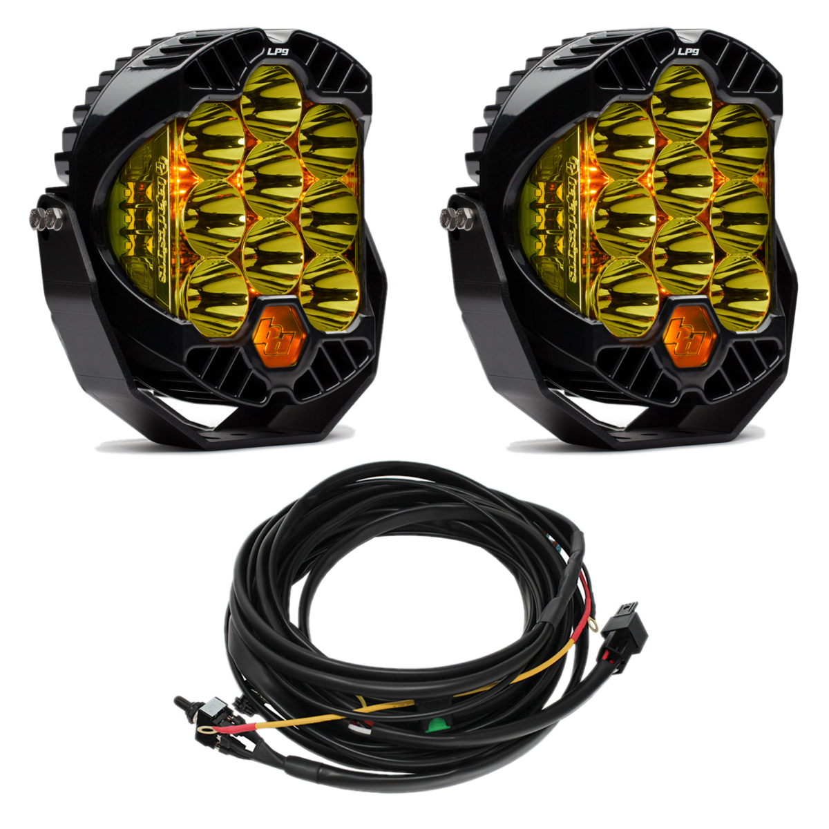Image of Baja Designs Amber 5000K LP9 Pro LED Spot Pattern Lights & Toggle Harness