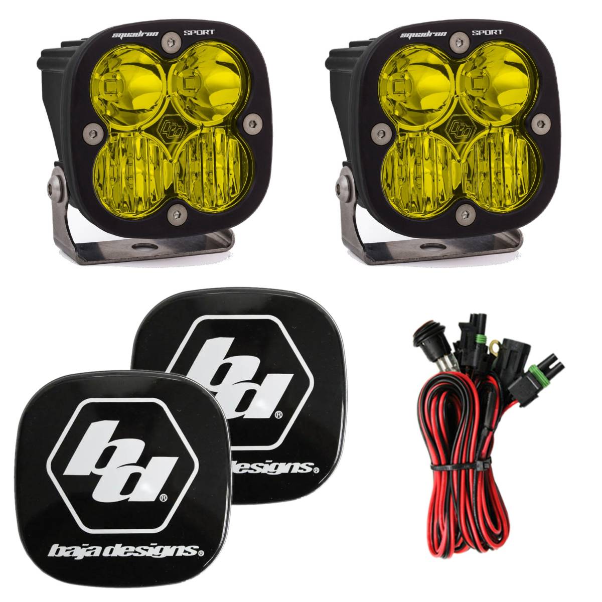 Image of Baja Designs Squadron Sport Driving/Combo Amber LED Lights Pair W/ Rock Guards