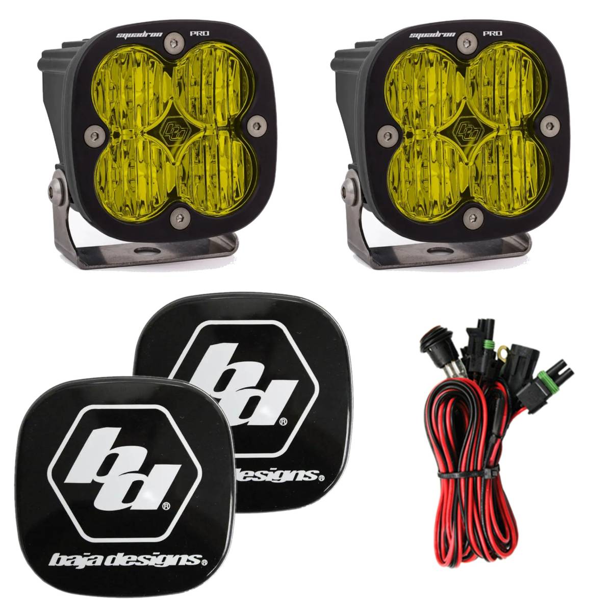 Image of Baja Designs Squadron Pro Amber LED Lights Wide Cornering Pair W/ Rock Guards