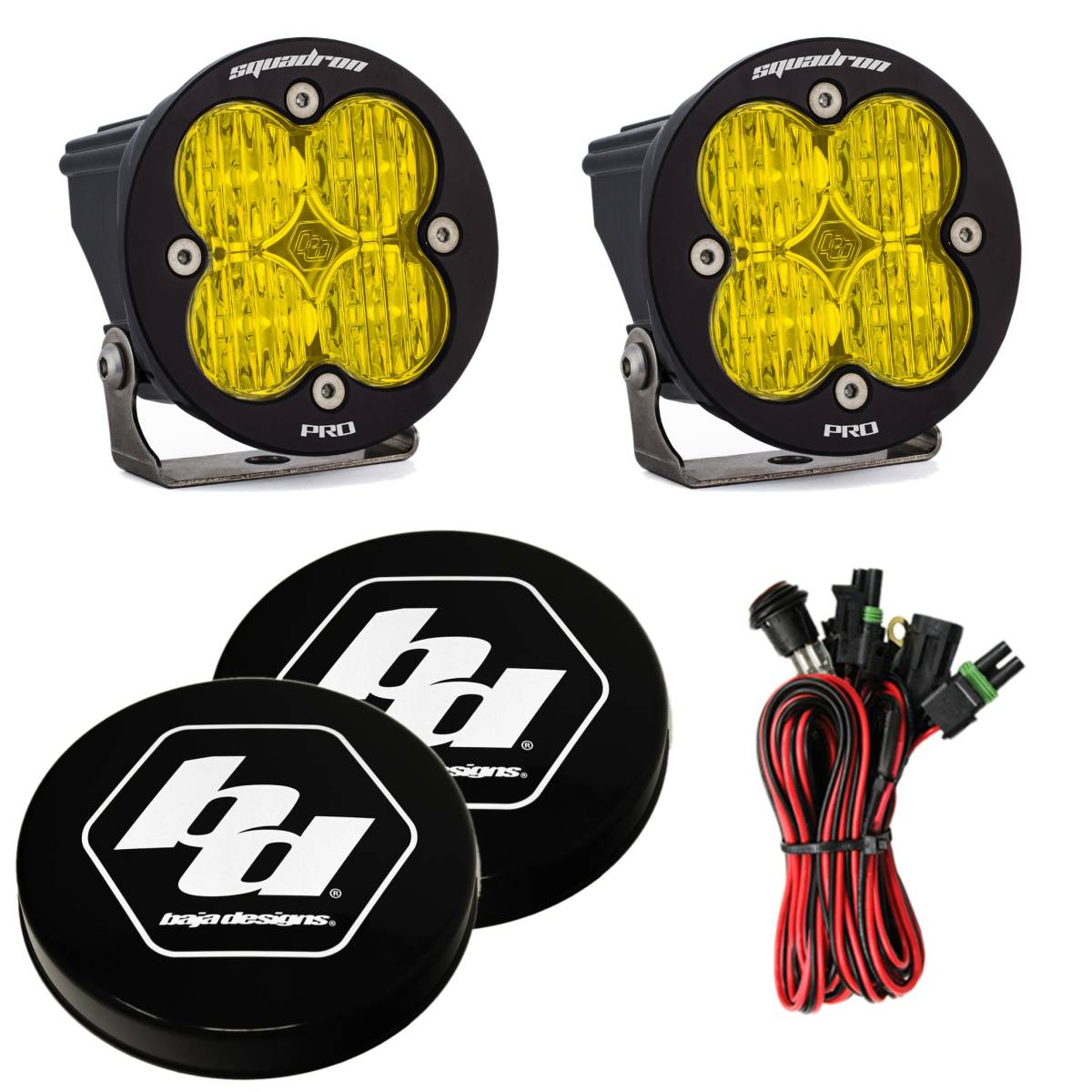 Image of Baja Designs Squadron Round Pro Amber Wide Cornering LED Lights W/ Rock Guards