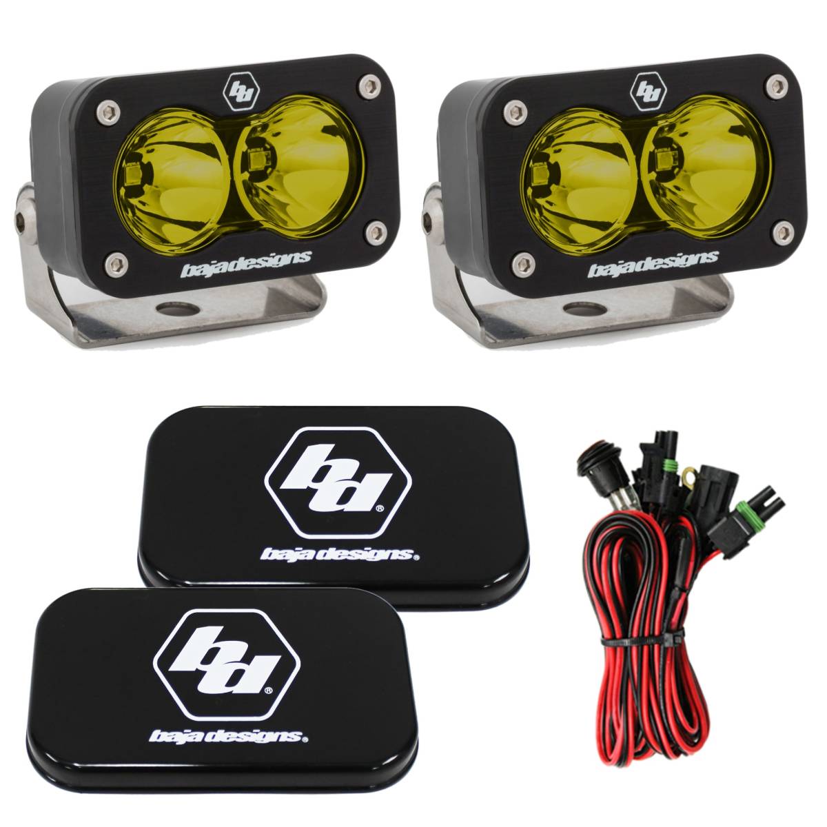 Image of Baja Designs S2 Pro 5000K Amber Spot Beam LED Light Pods With Rock Guards