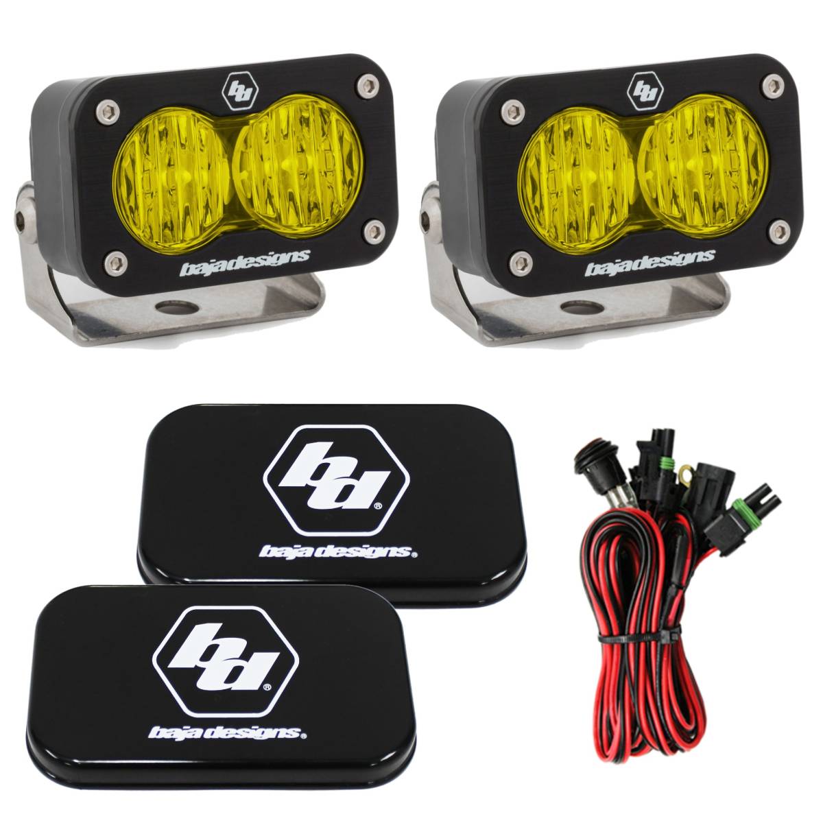 Image of Baja Designs S2 Pro 5000K Amber Wide Cornering LED Light Pods With Rock Guards