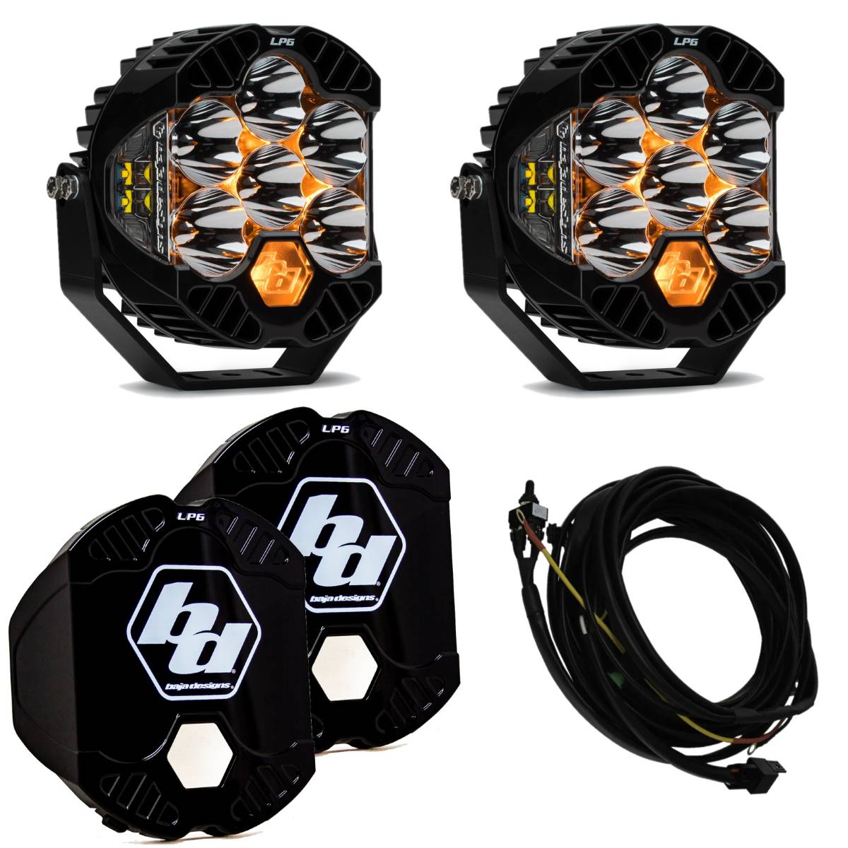 Image of Baja Designs LP6 Pro LED Clear Spot Beam Lights/Toggle Harness/Rock Guards