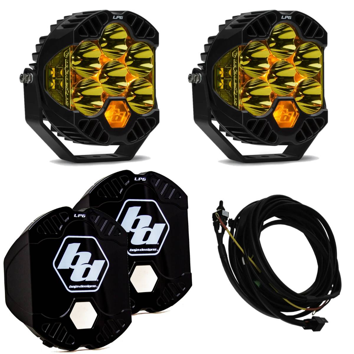Image of Baja Designs LP6 Pro LED Amber Spot Beam Lights/Toggle Harness/Rock Guards