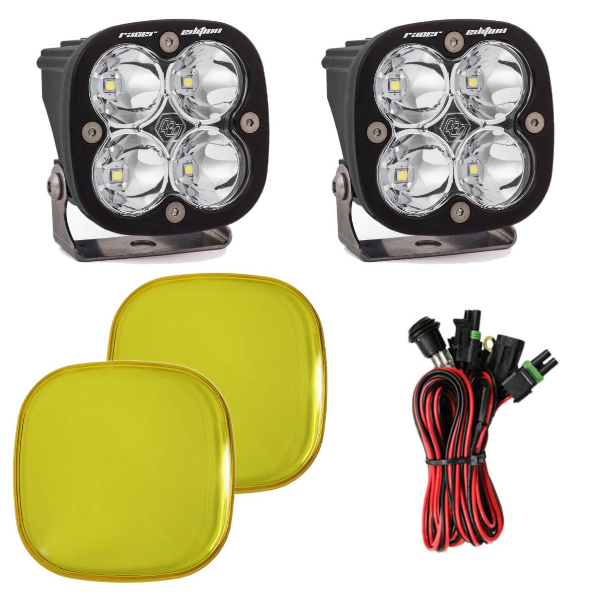 Image of Baja Designs Squadron Racer Edition Clear LED Spot Lights W/ Amber Rock Guards