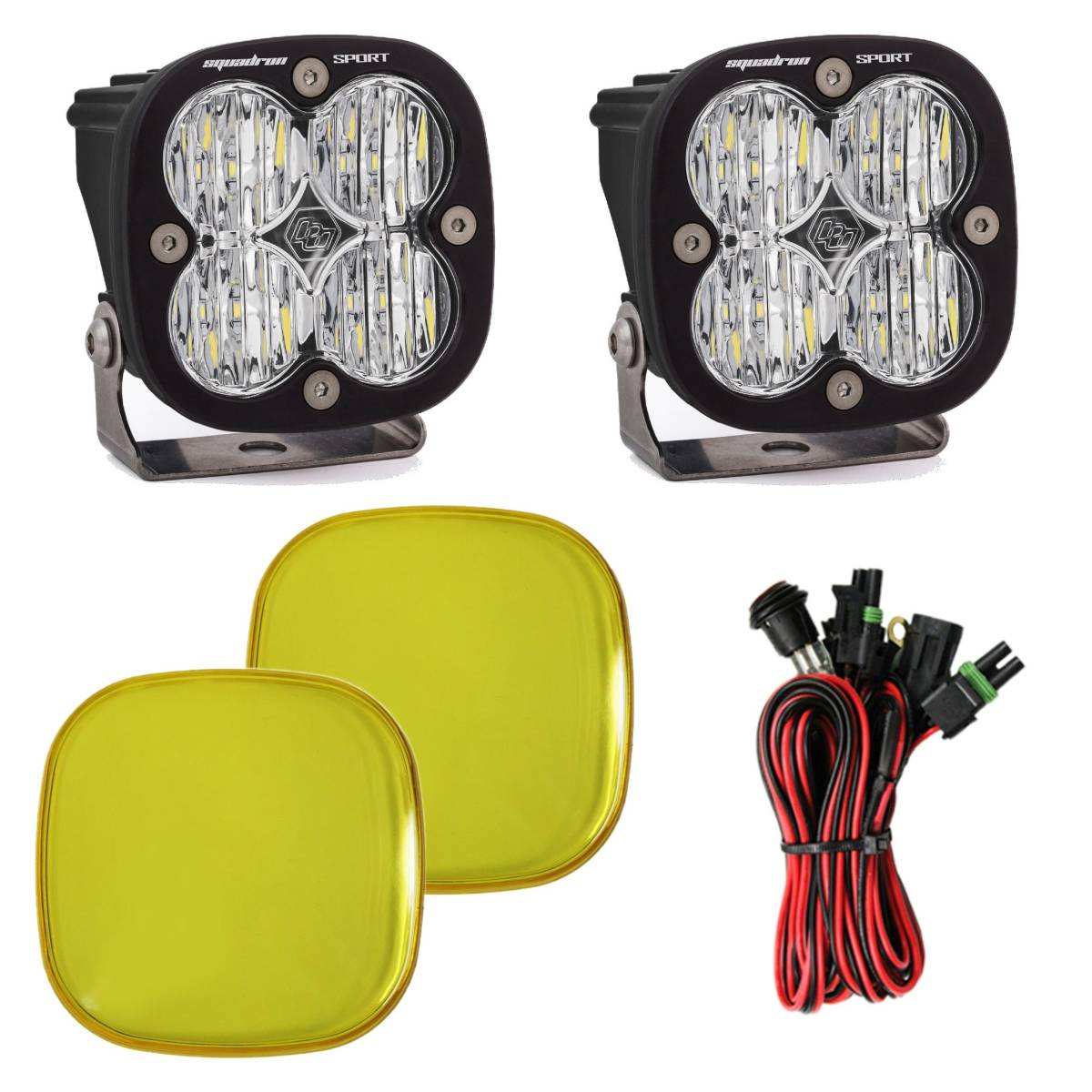Image of Baja Designs Squadron Sport Black Wide Cornering Beam Pair W/ Amber Rock Guards