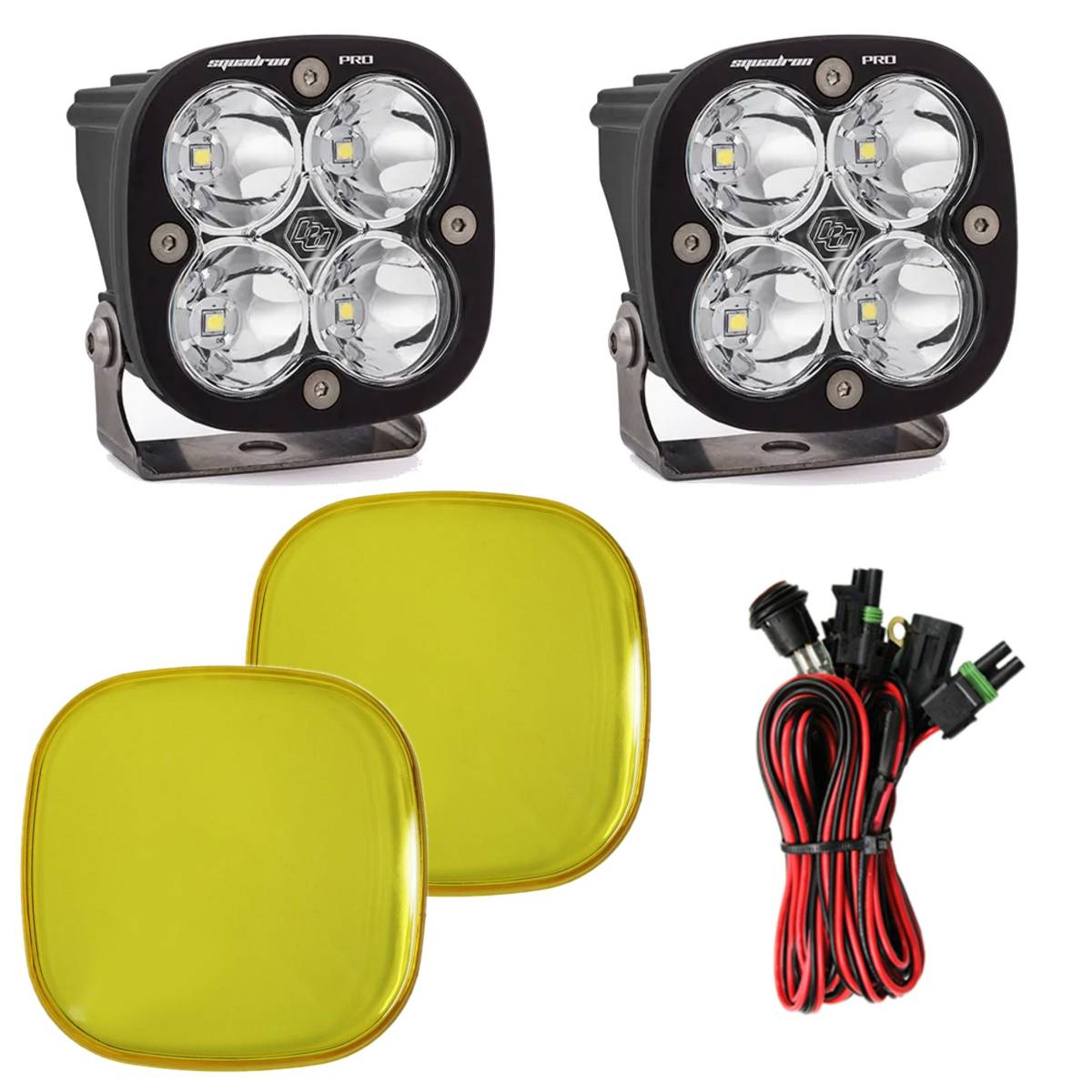 Image of Baja Designs Black Squadron Pro Spot Beam LED Light Pair W/ Amber Rock Guards