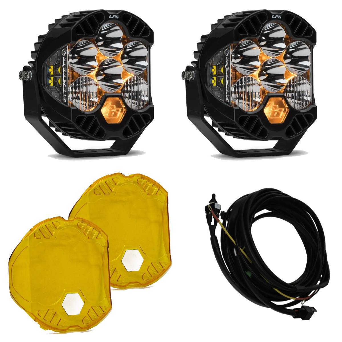 Image of Baja Designs LP6 Pro Clear Driving/Combo Lights/Toggle Harness/Amber Rock Guards
